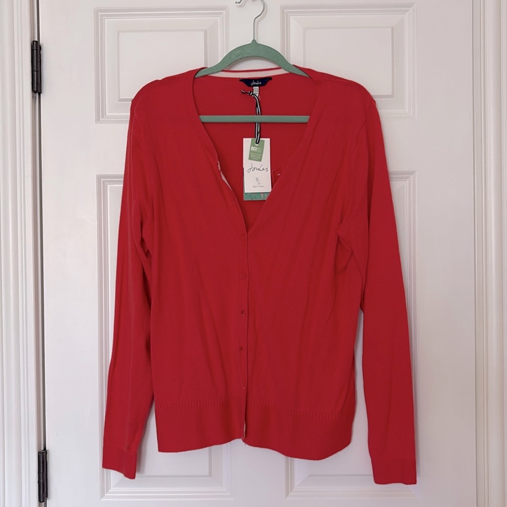 NWT Joules Skye Melon Red Coral Cardigan Sumner Sweater 12